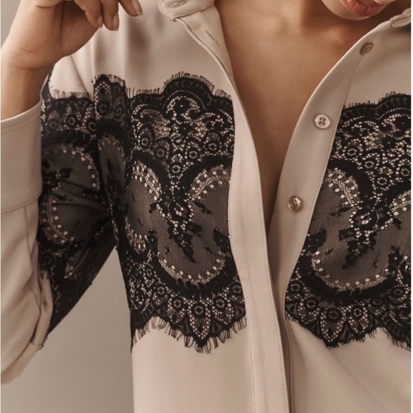 Anthropologie Cream and Black Lace Romper - Picture 3 of 4